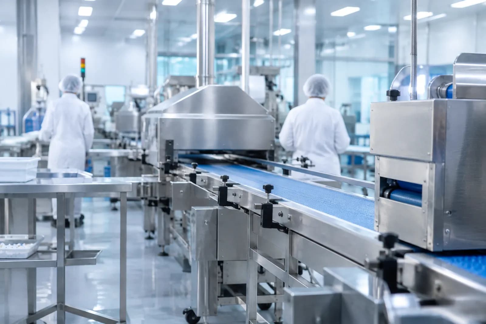 A clean stainless-steel food processing line