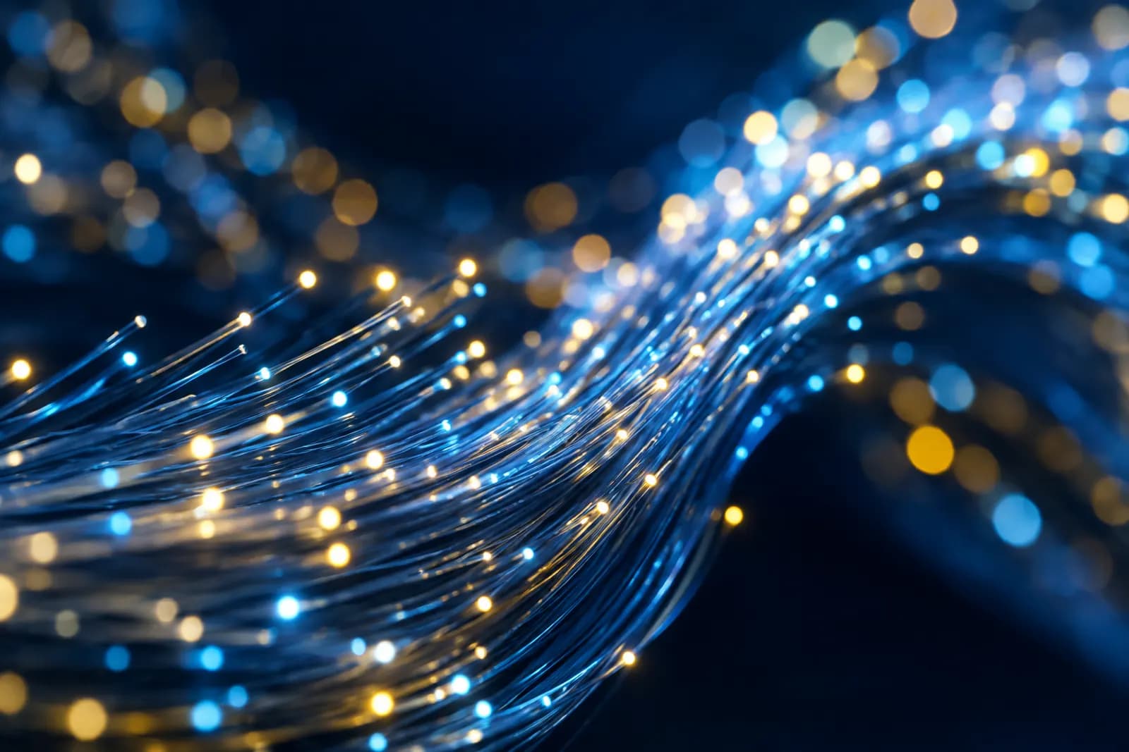 Strands of fibre-optic light suggesting a secure network